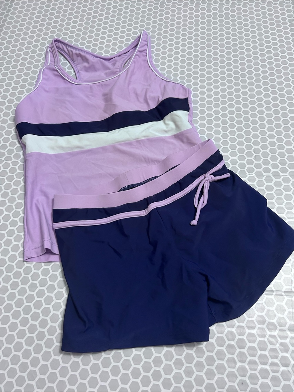 Girls Lavender & Navy Two-Piece Set - Tank Top & Shorts. Size 8/10